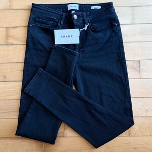 FRAME LE ONE MID-RISE SKINNY-FIT Black Jeans Size:2 New With Tags